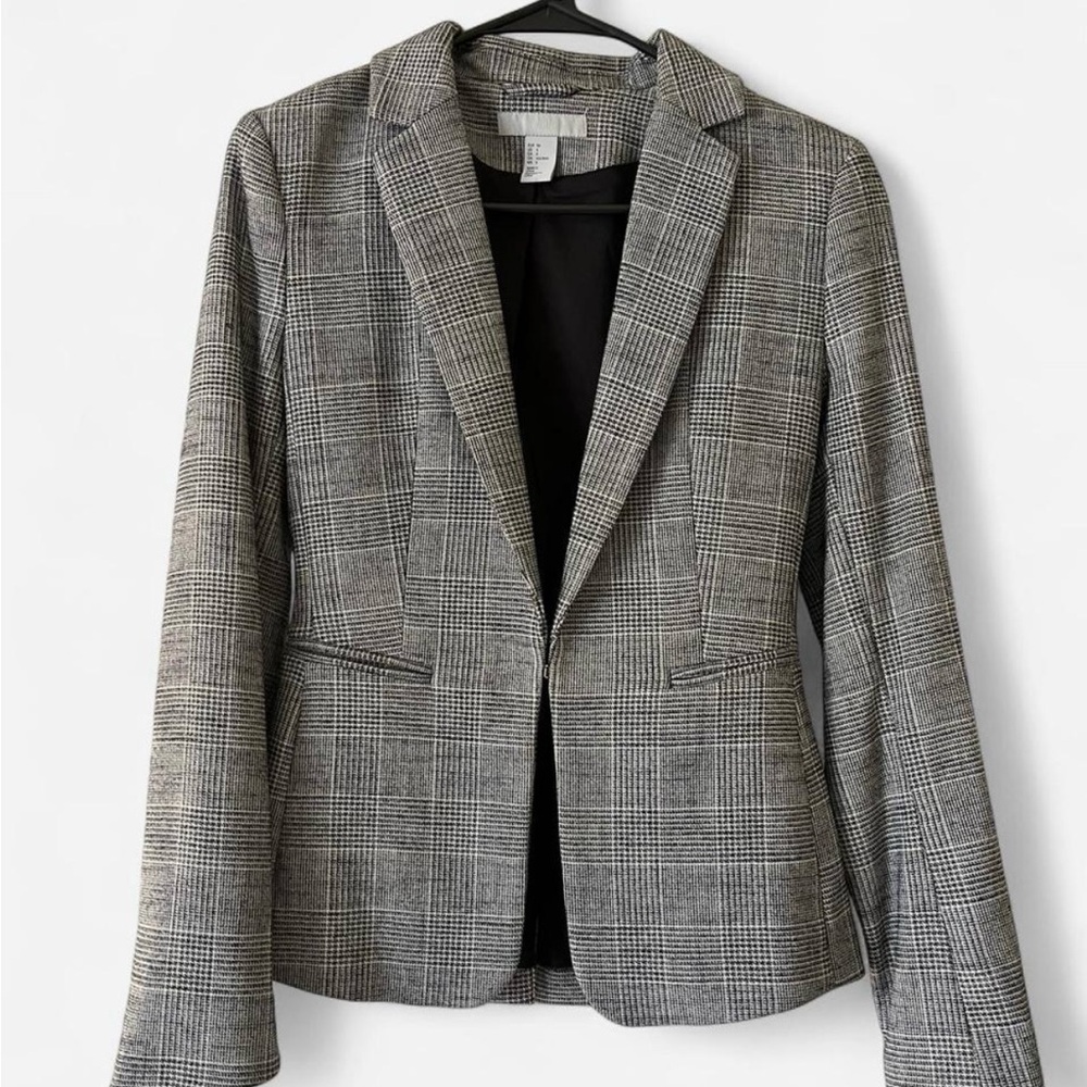H&M Gray Textured Blazer Professional Tailored